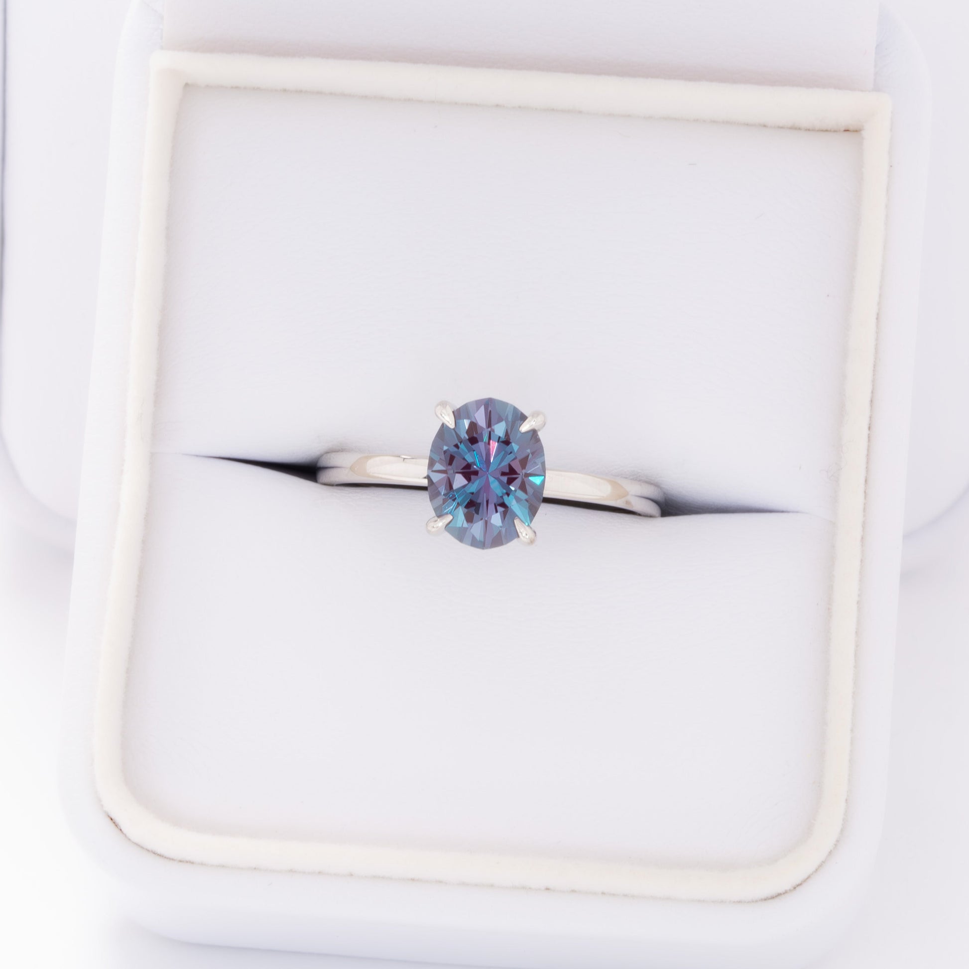 serene solitaire ring in white gold with oval lab alexandrite