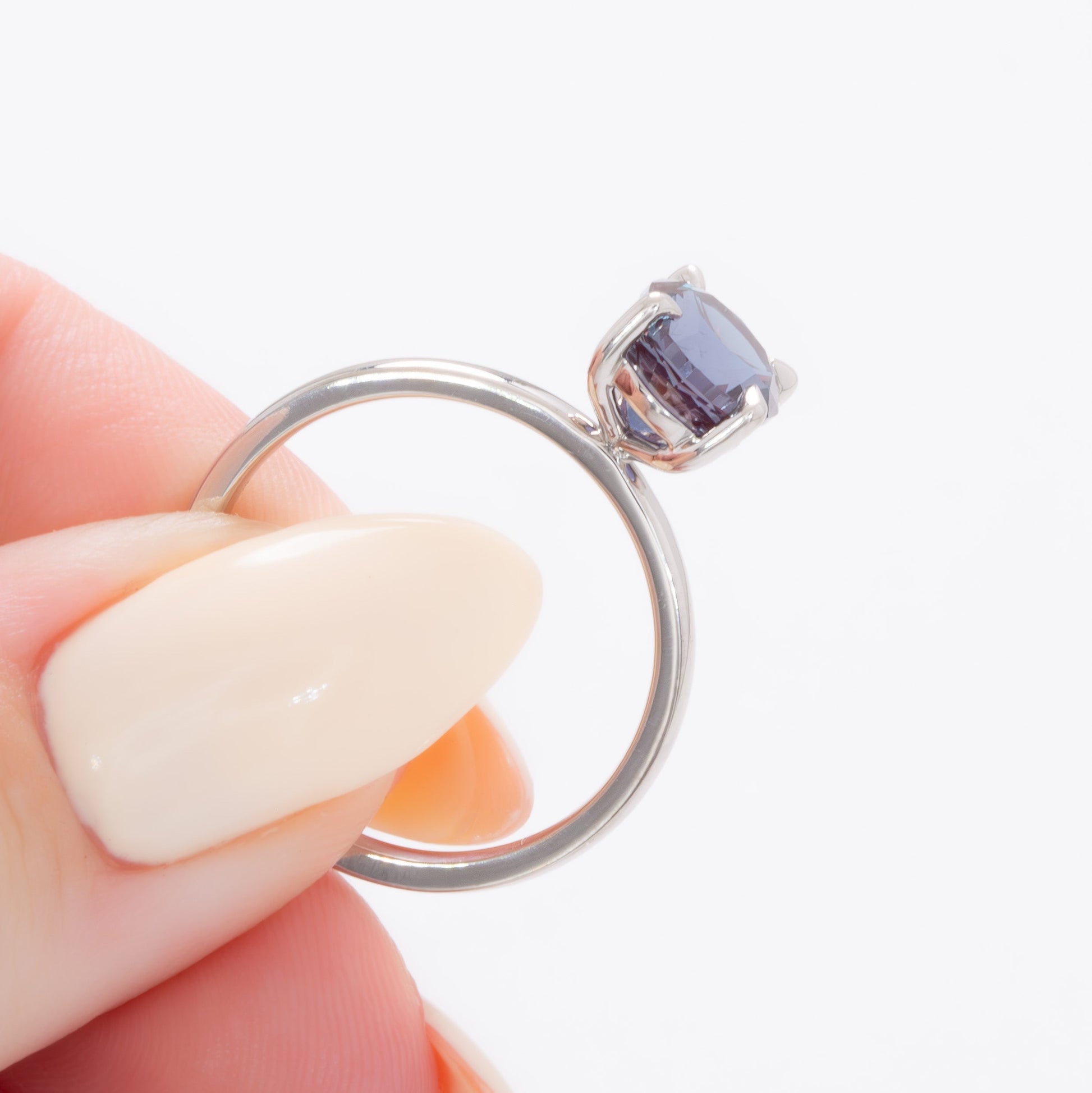 serene solitaire ring in white gold with oval lab alexandrite