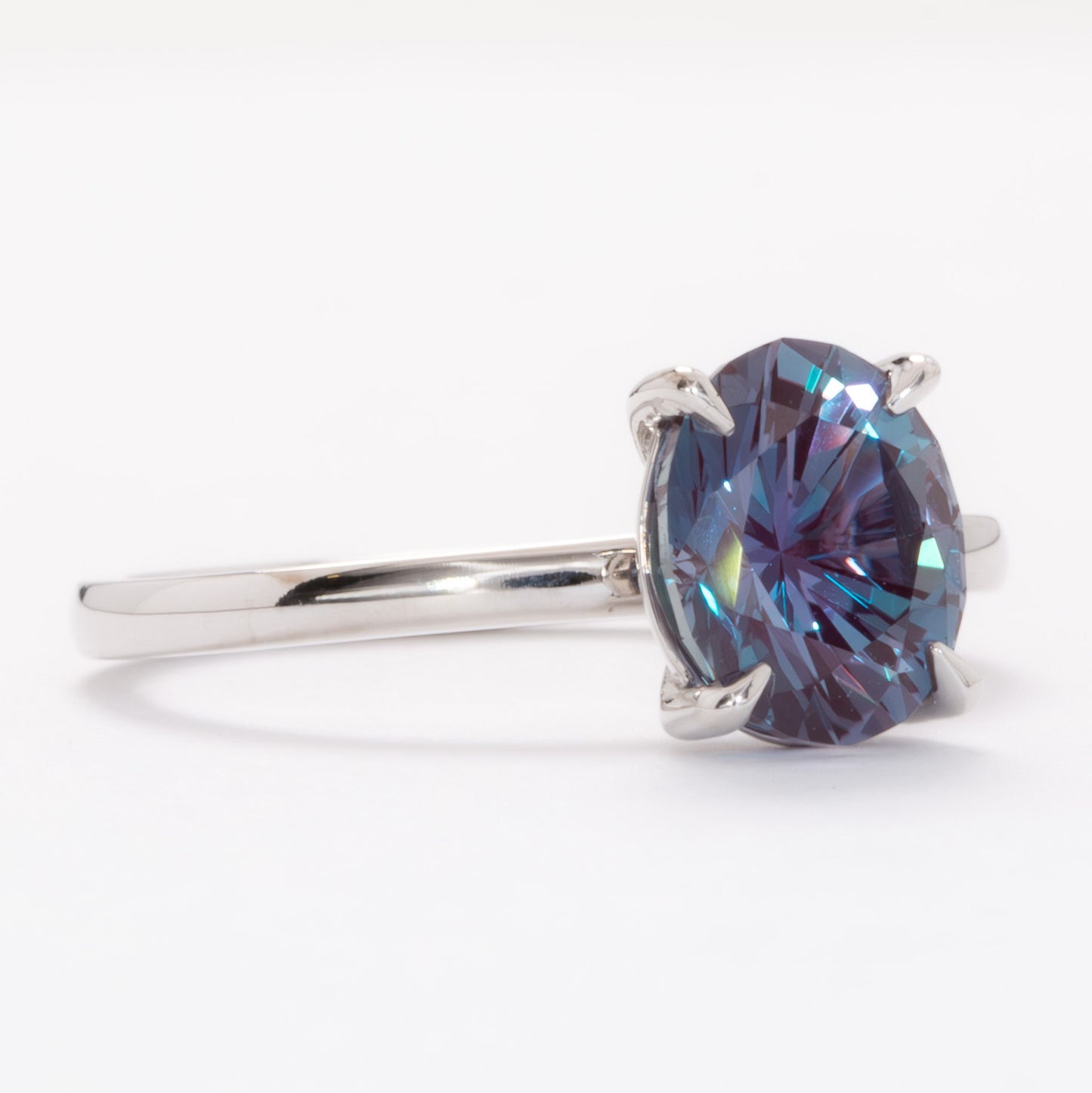serene solitaire ring in white gold with oval lab alexandrite
