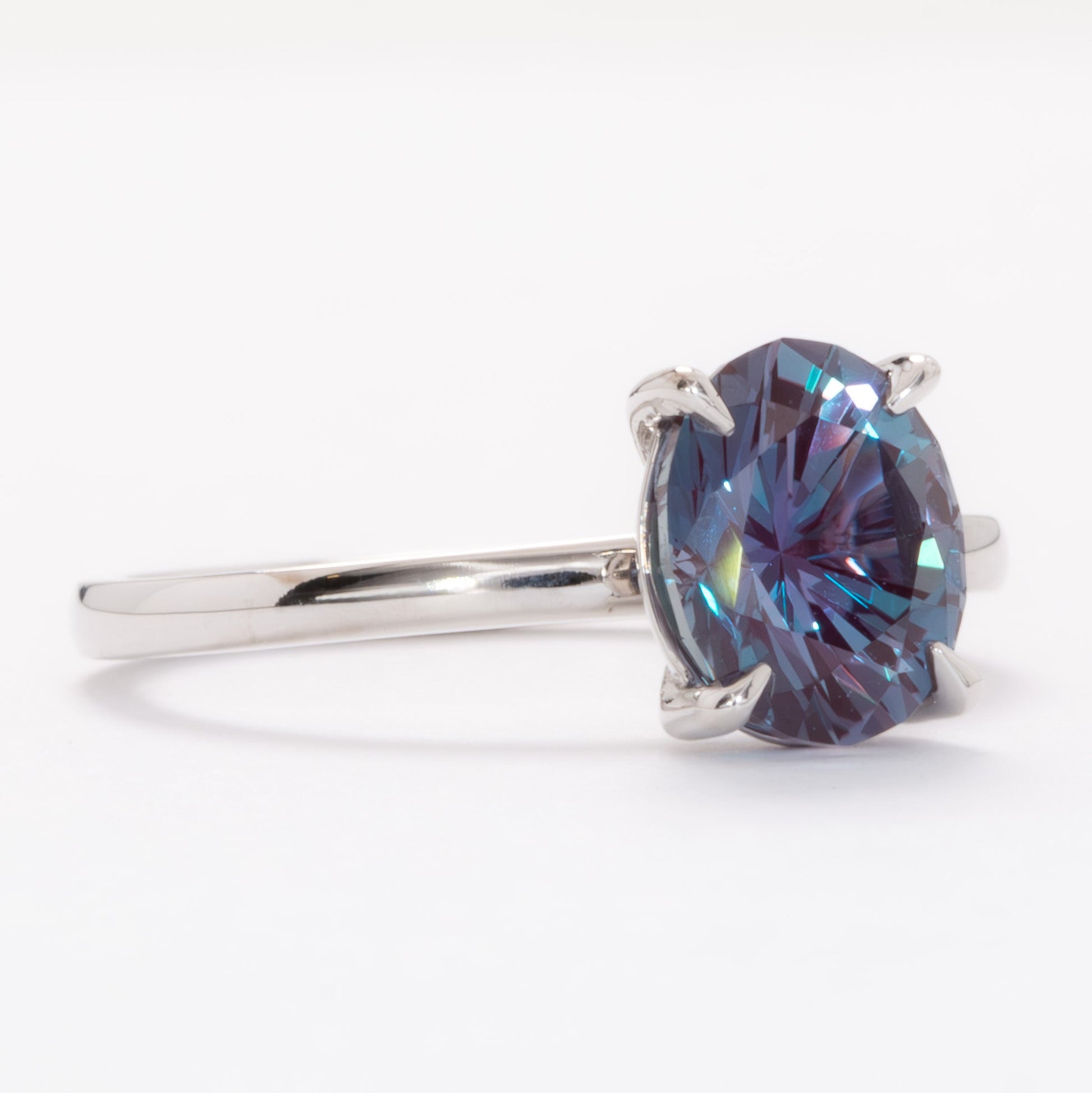 serene solitaire ring in white gold with oval lab alexandrite