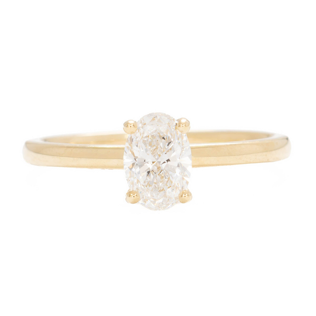 serene solitaire ring in yellow gold with oval lab diamond