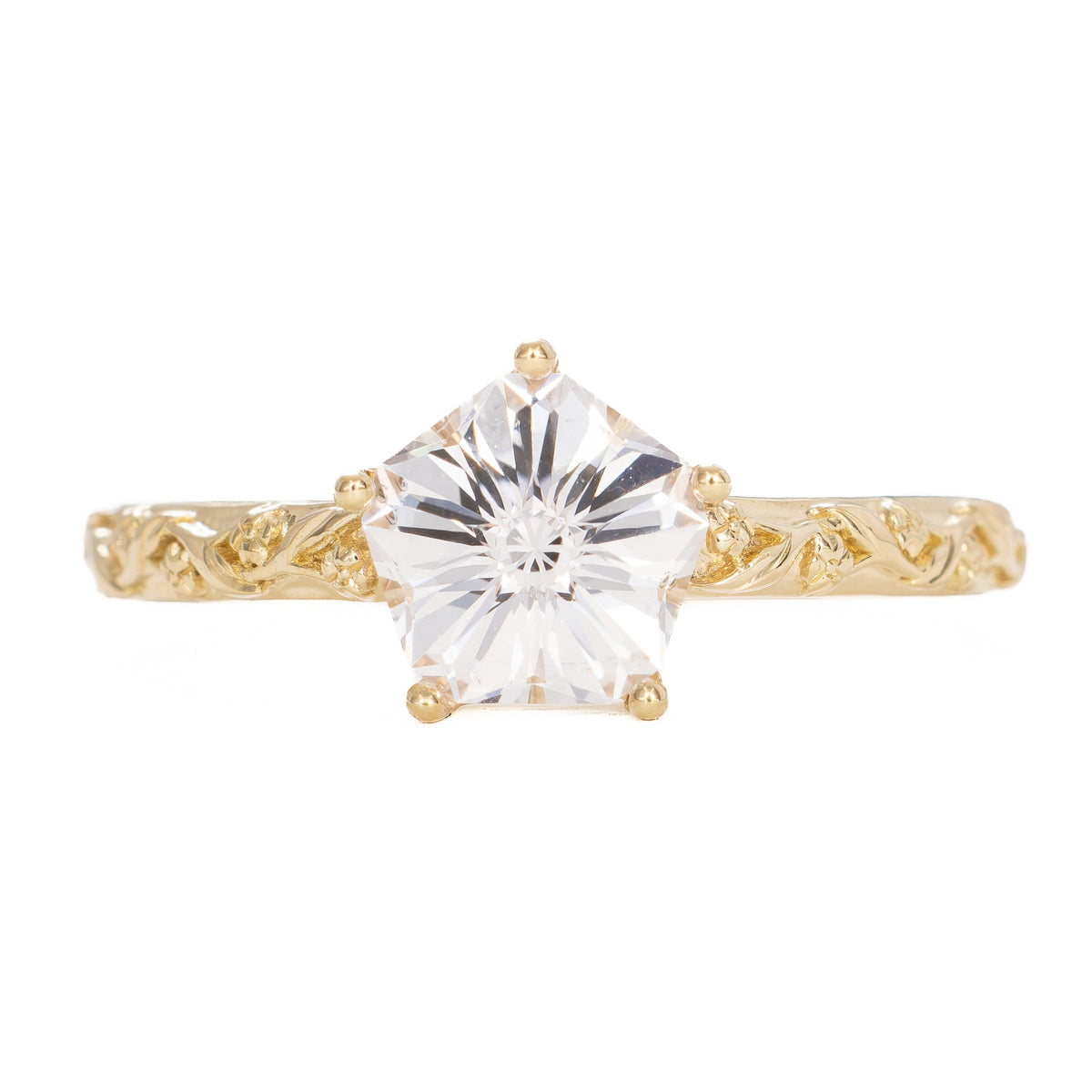 shelby nature inspired engagement ring in yellow gold with hanami flower white lab sapphire