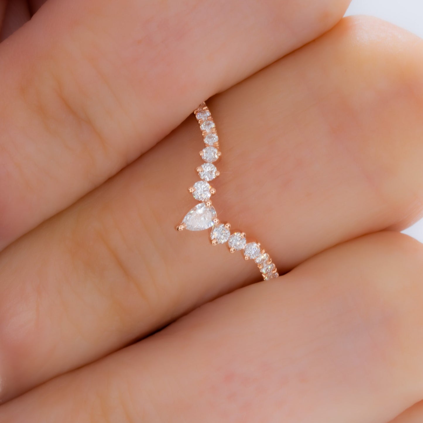 sofia chevron wedding band in rose gold with lab diamonds