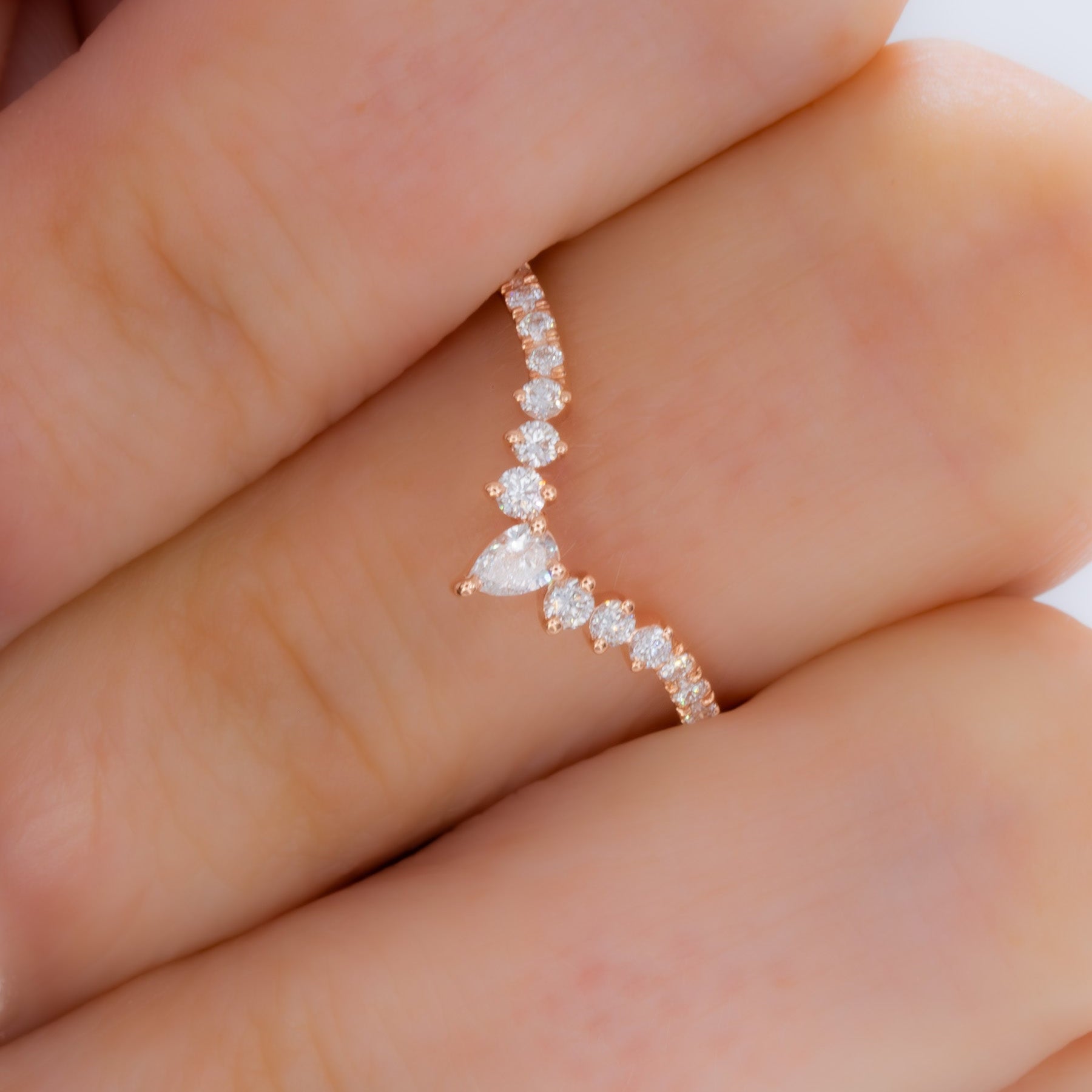 sofia chevron wedding band in rose gold with lab diamonds