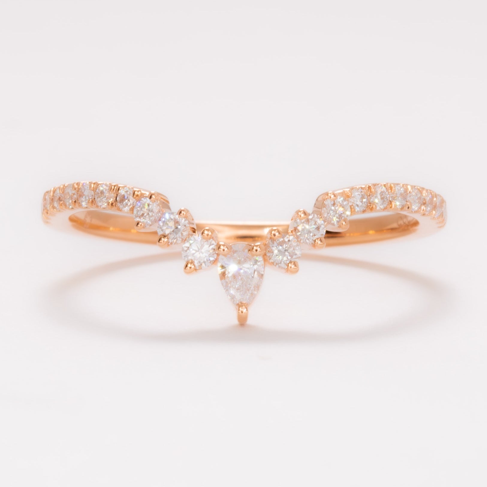 sofia chevron wedding band in rose gold with lab diamonds