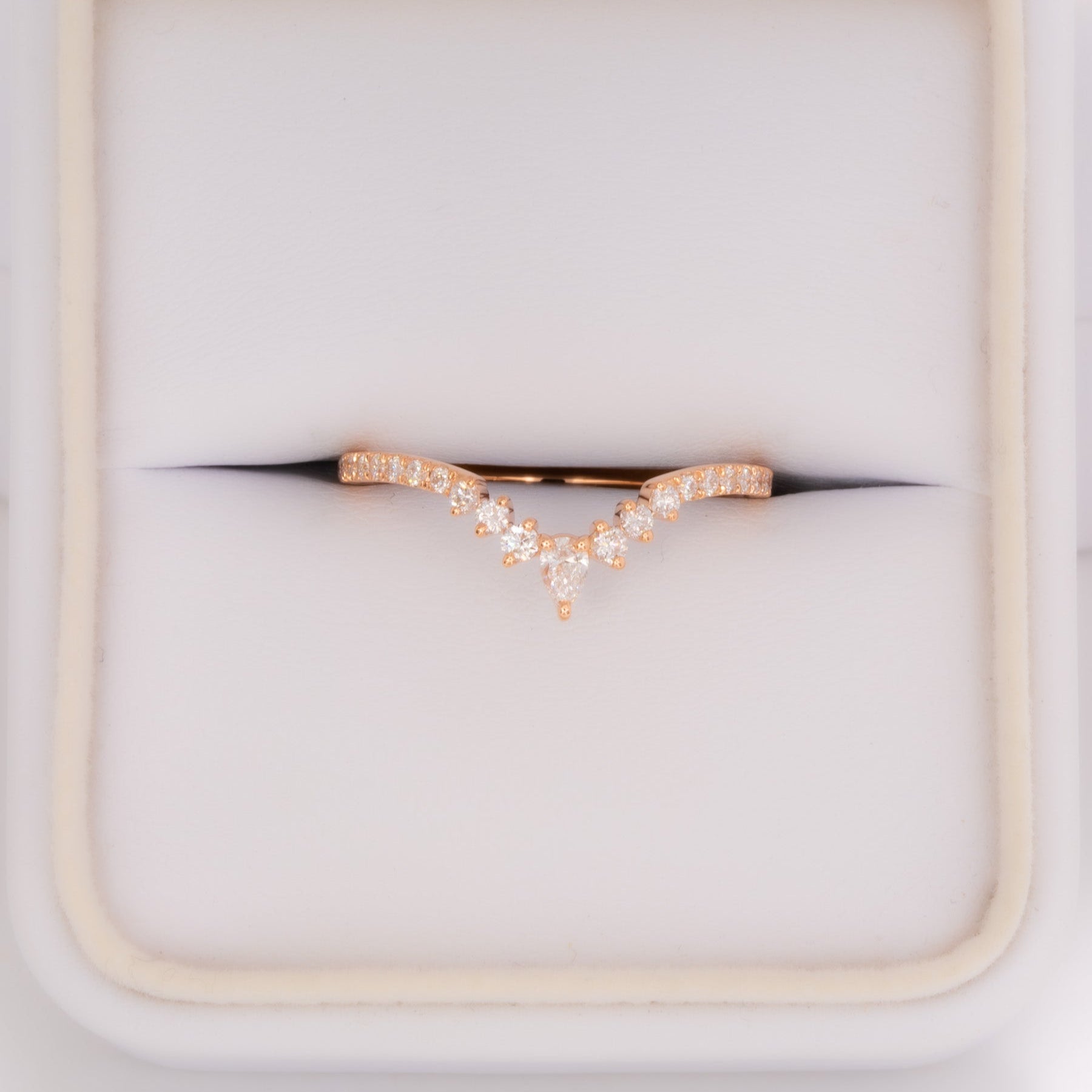 sofia chevron band in rose gold with lab diamonds