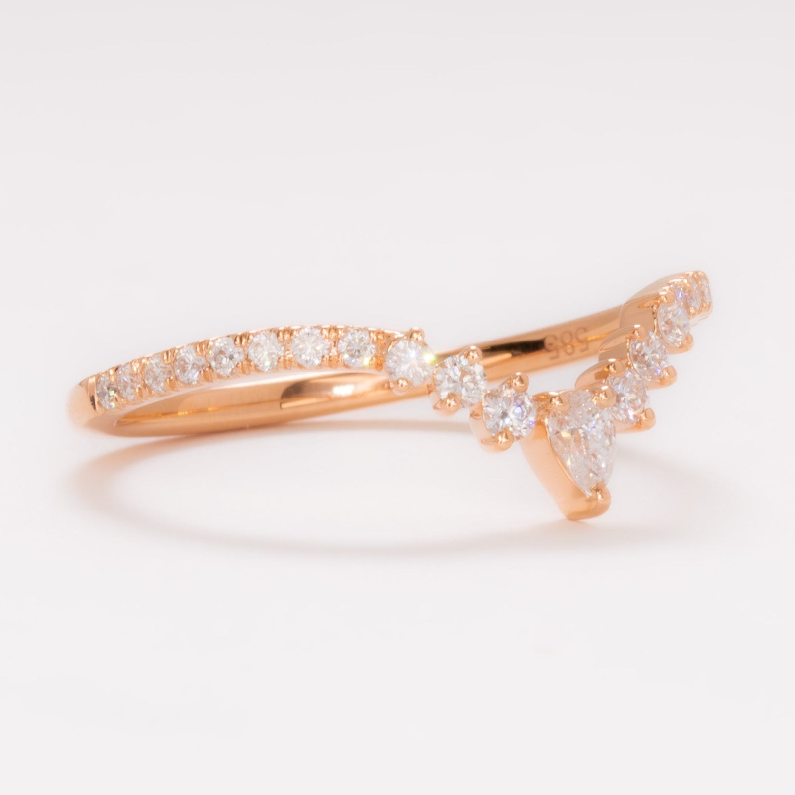 sofia chevron wedding band in rose gold with lab diamonds