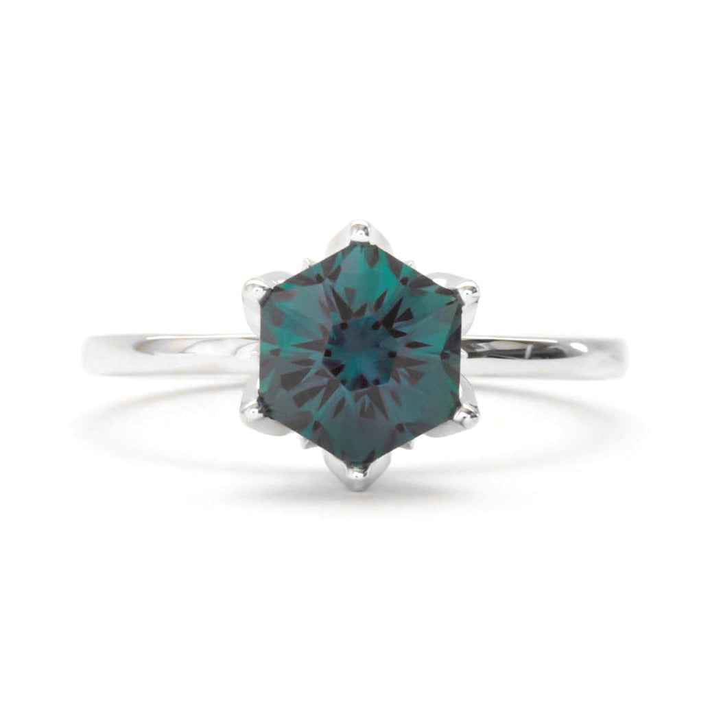stasa floral inspired ring with hex lab alexandrite