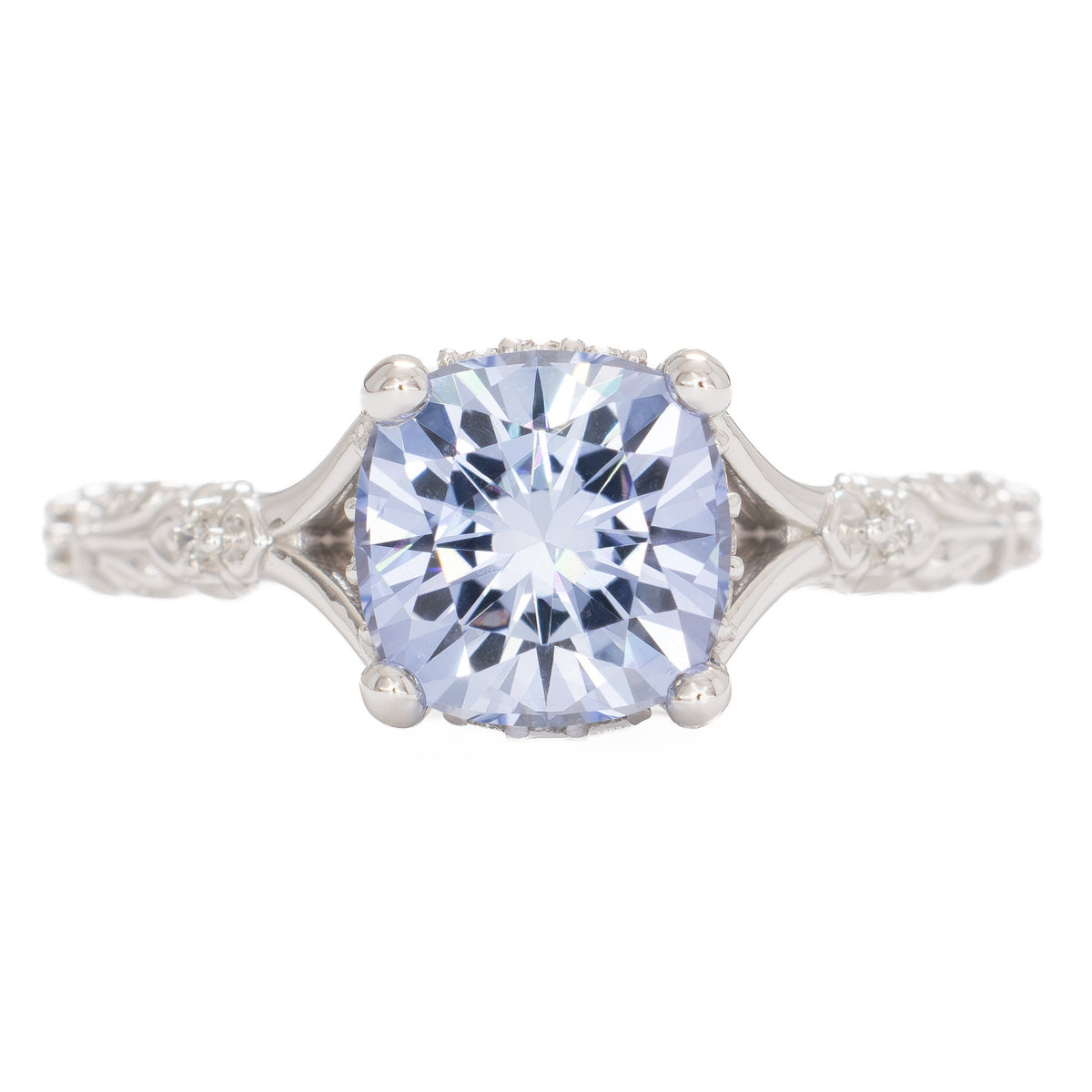 sylvie nature inspired ring in white gold with arctic blue lab sapphire nova cushion