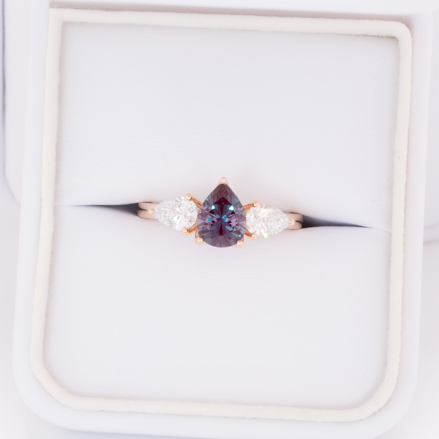 tawnee three stone ring with lab alexandrite pear