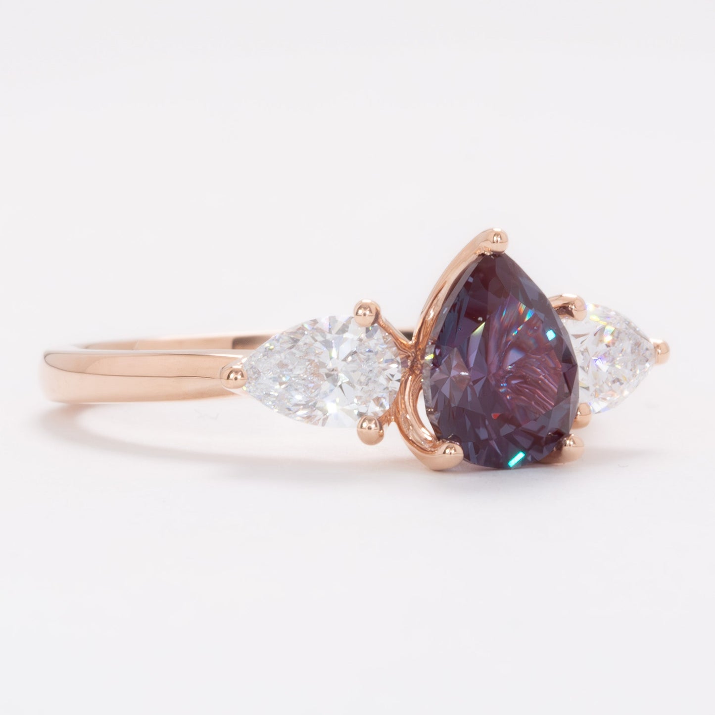 tawnee three stone ring with lab alexandrite pear