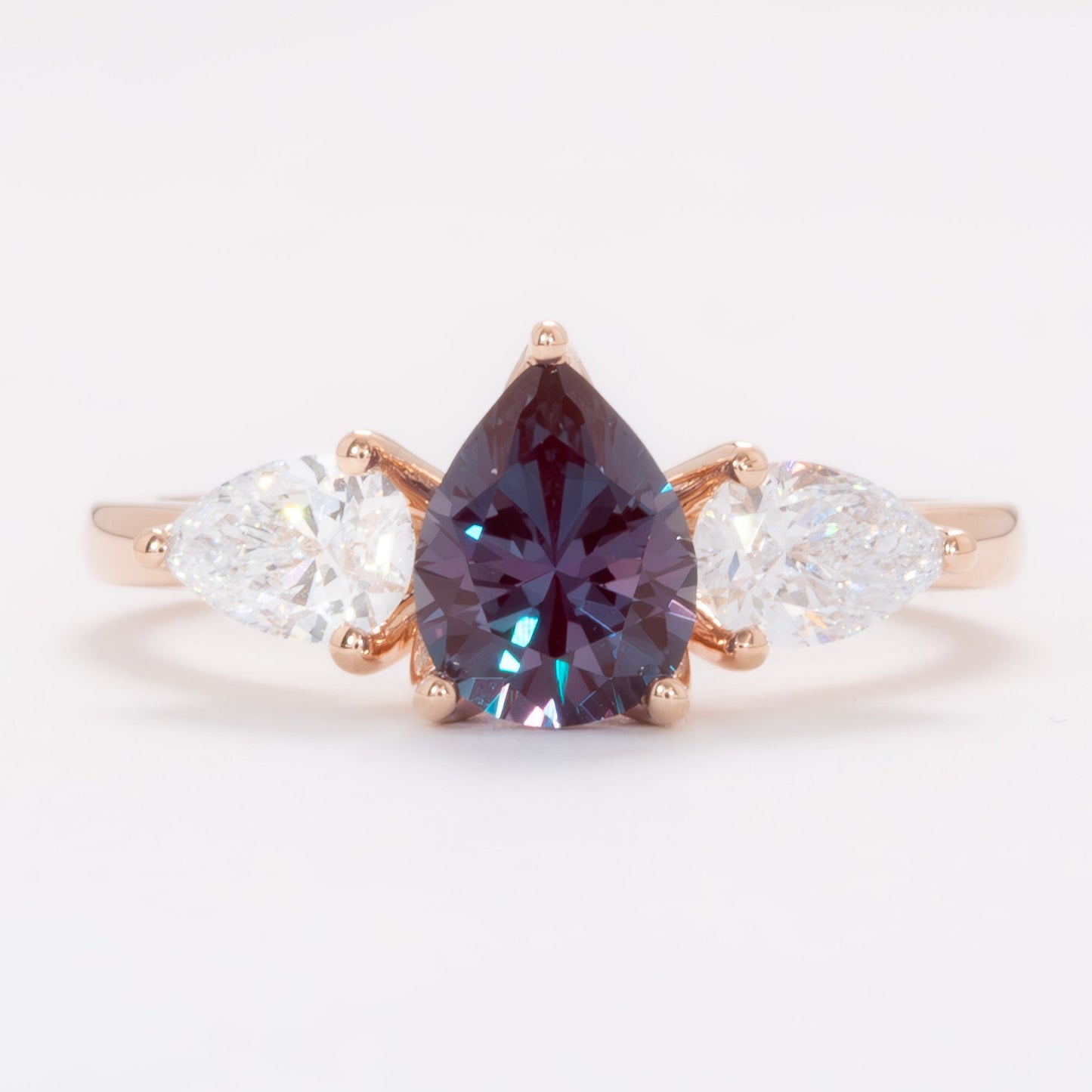 tawnee three stone ring with lab alexandrite pear