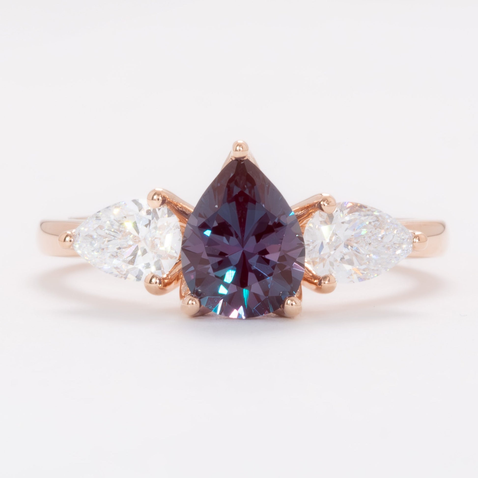 tawnee three stone ring with lab alexandrite pear