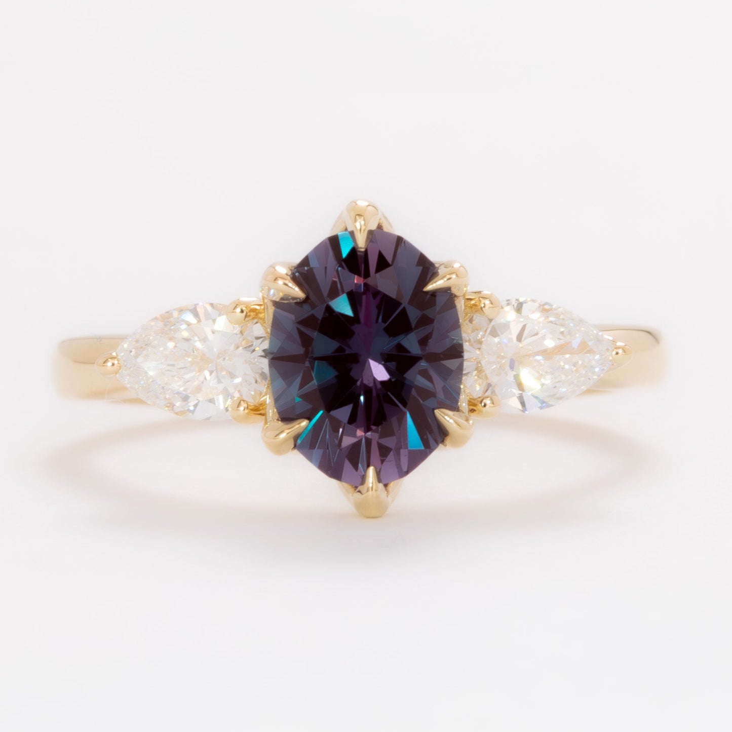 tawnee three stone ring with oval lab alexandrite