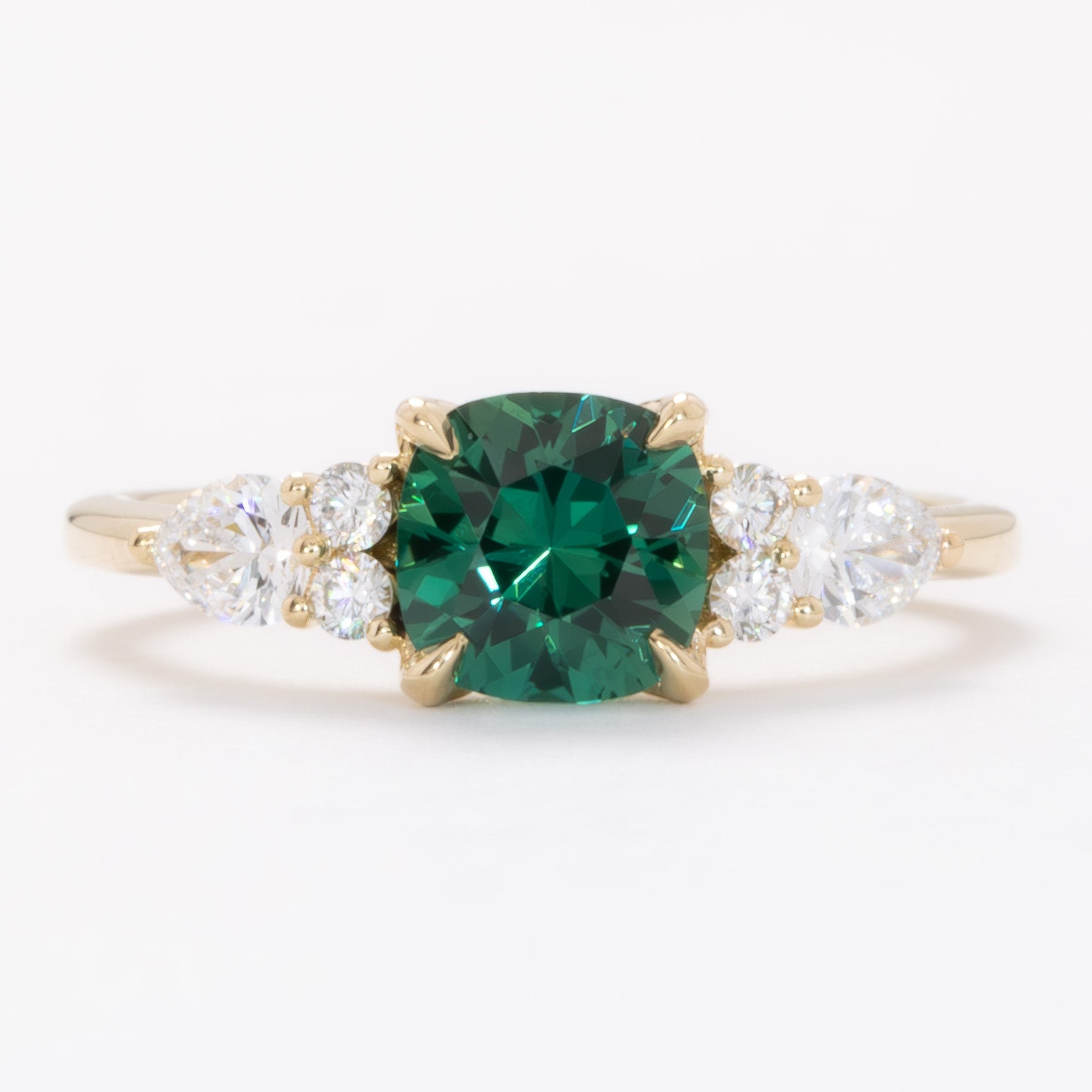 teagan 3 stone ring with cushion green lab sapphire