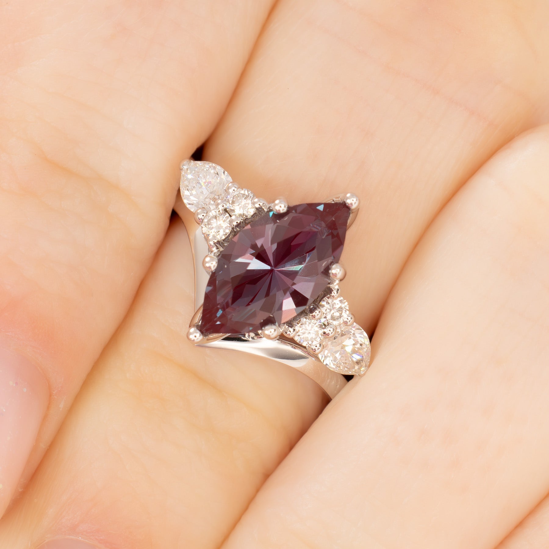 teagan engagement ring with marquise lab alexandrite in white gold