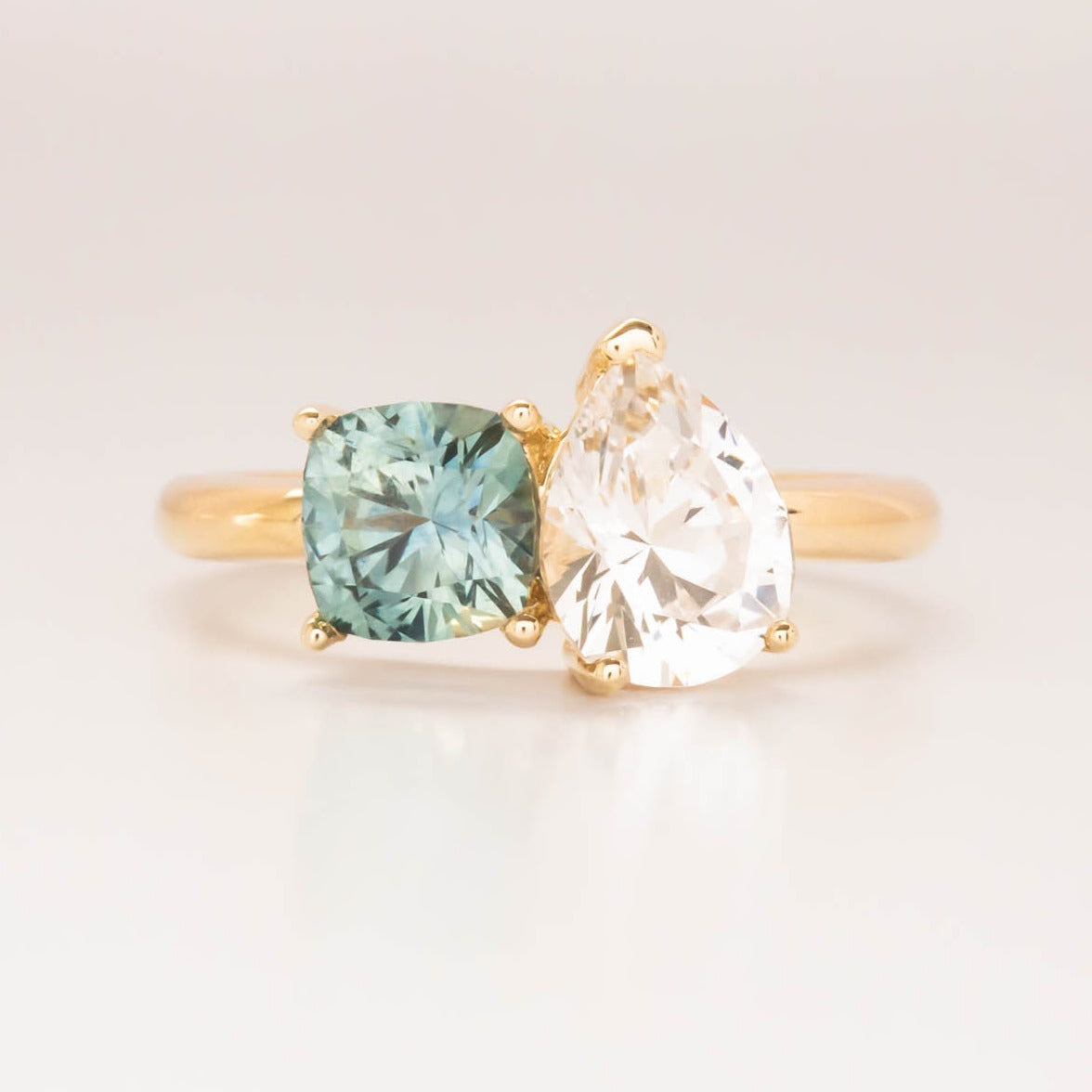 toi et moi montana sapphire and lab sapphire engagement ring