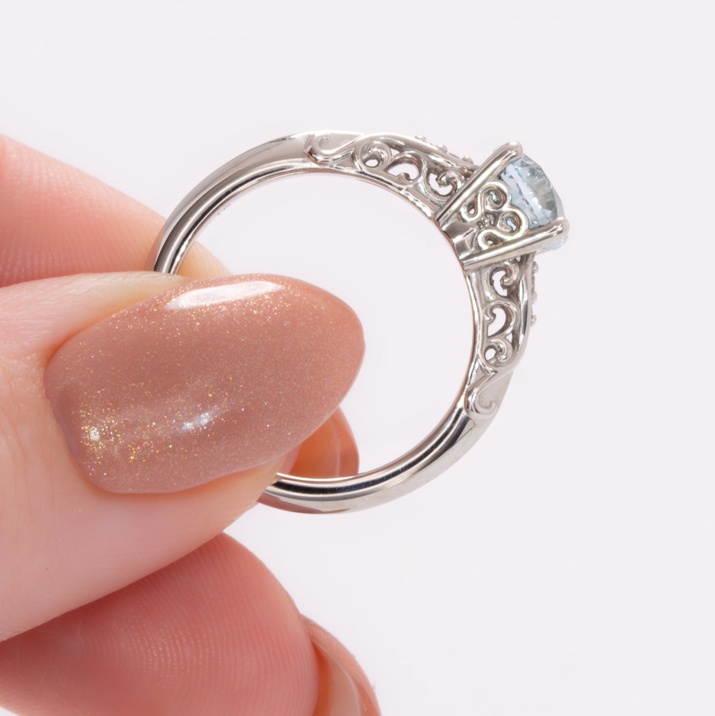 victoria engagement ring with  blue lab sapphire