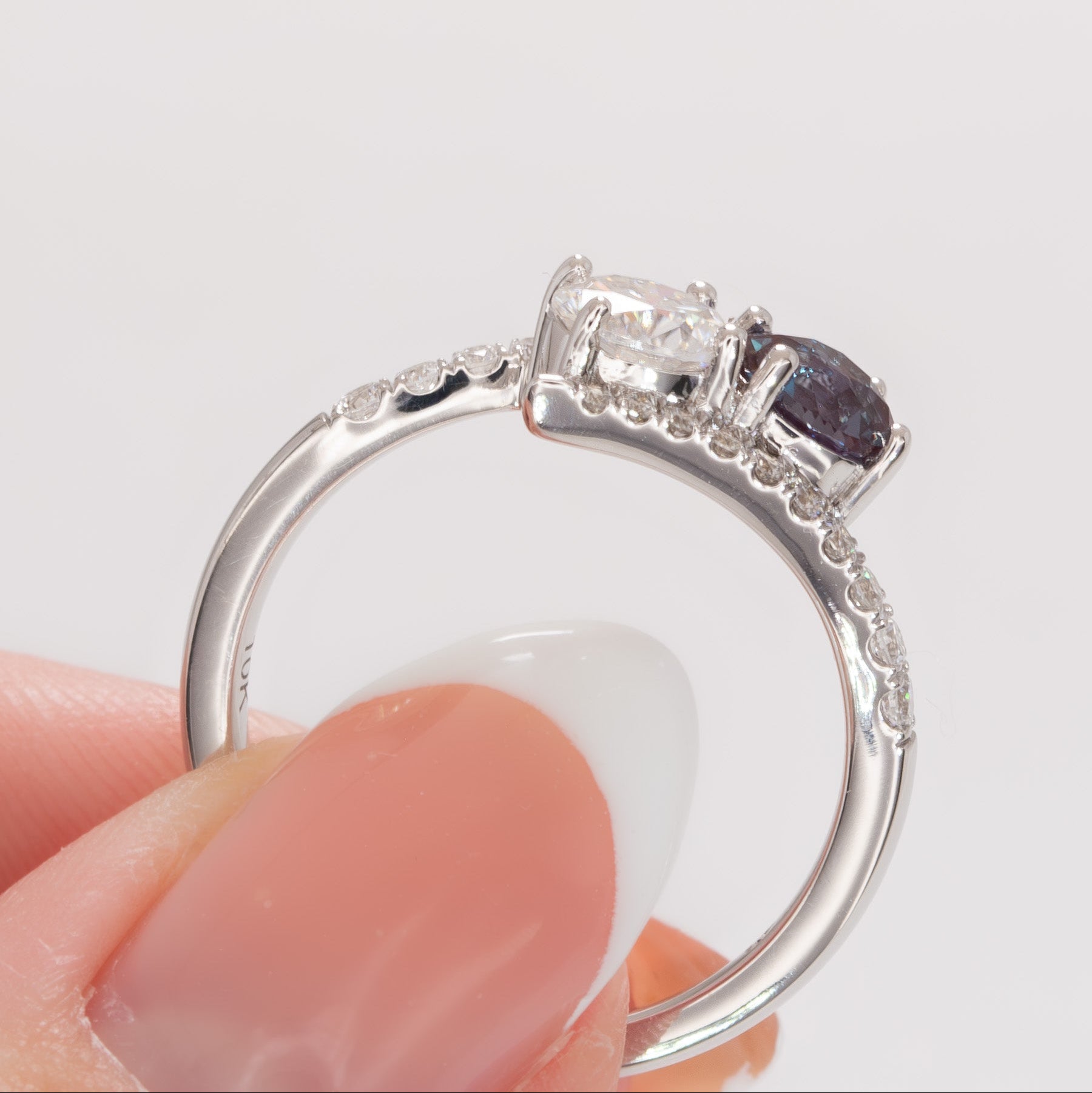 wendy toi et moi ring with moissanite and lab alexandrite rounds