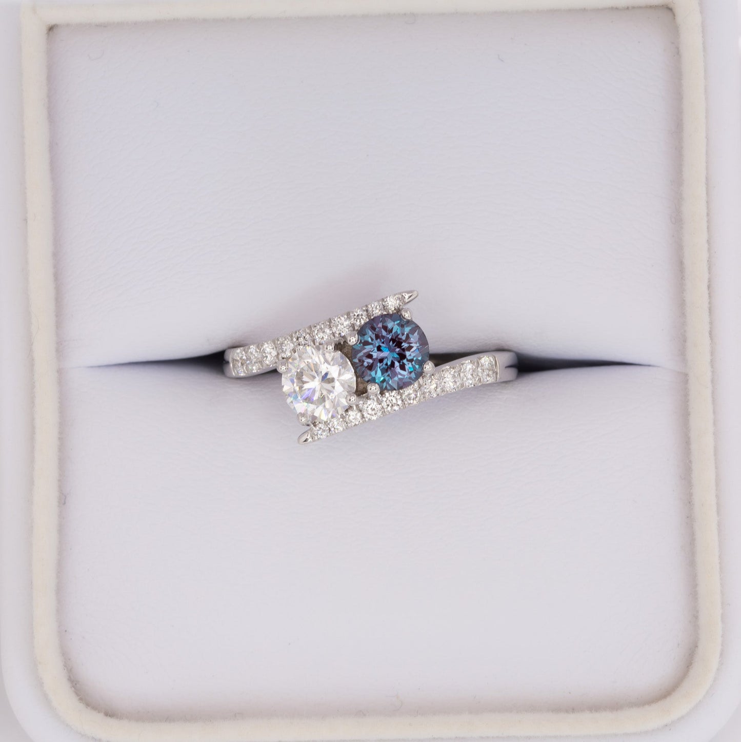 wendy toi et moi ring with moissanite and lab alexandrite rounds