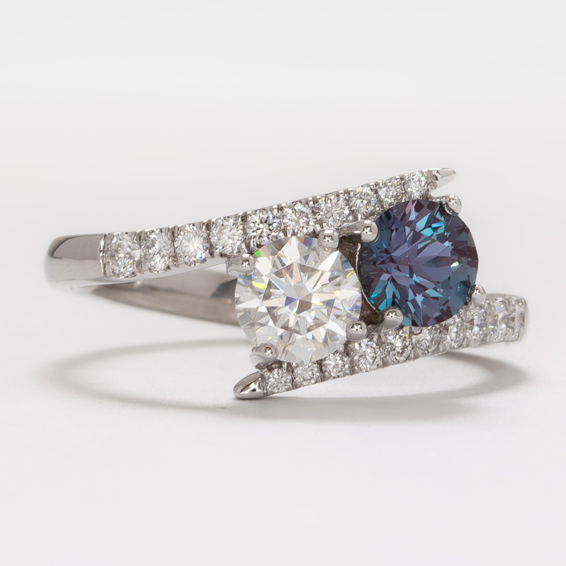 wendy toi et moi ring with moissanite and lab alexandrite rounds