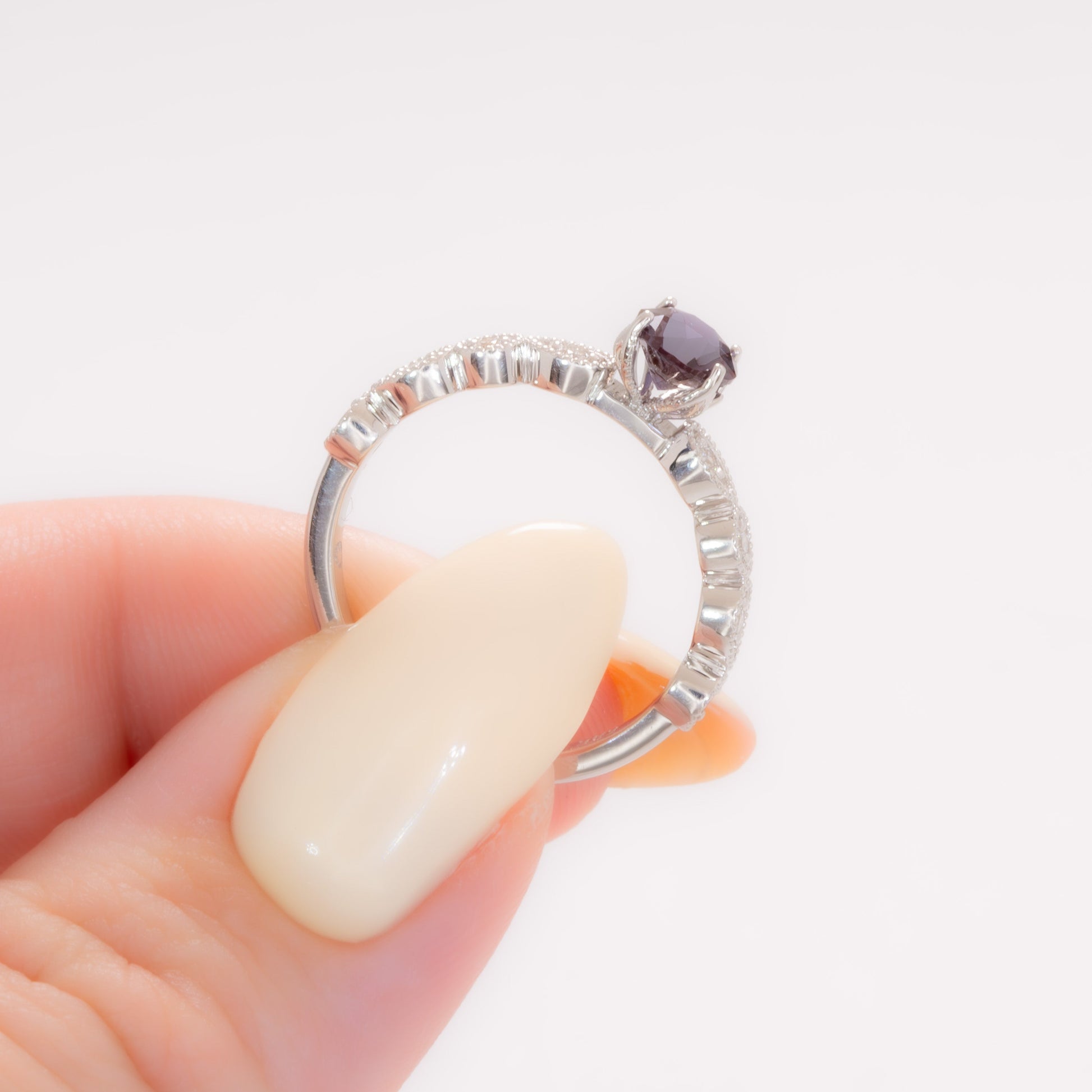 willow engagement ring with round lab alexandrite in white gold