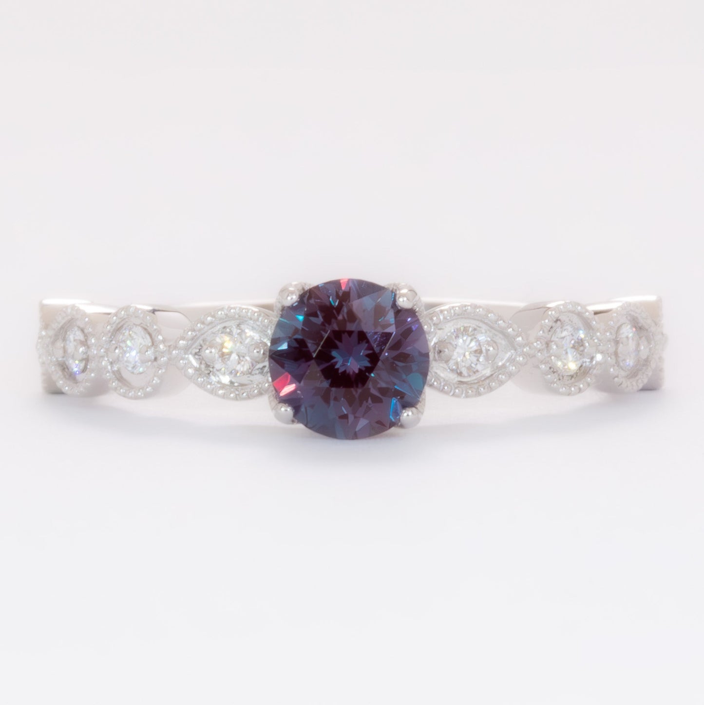 willow engagement ring with round lab alexandrite in white gold