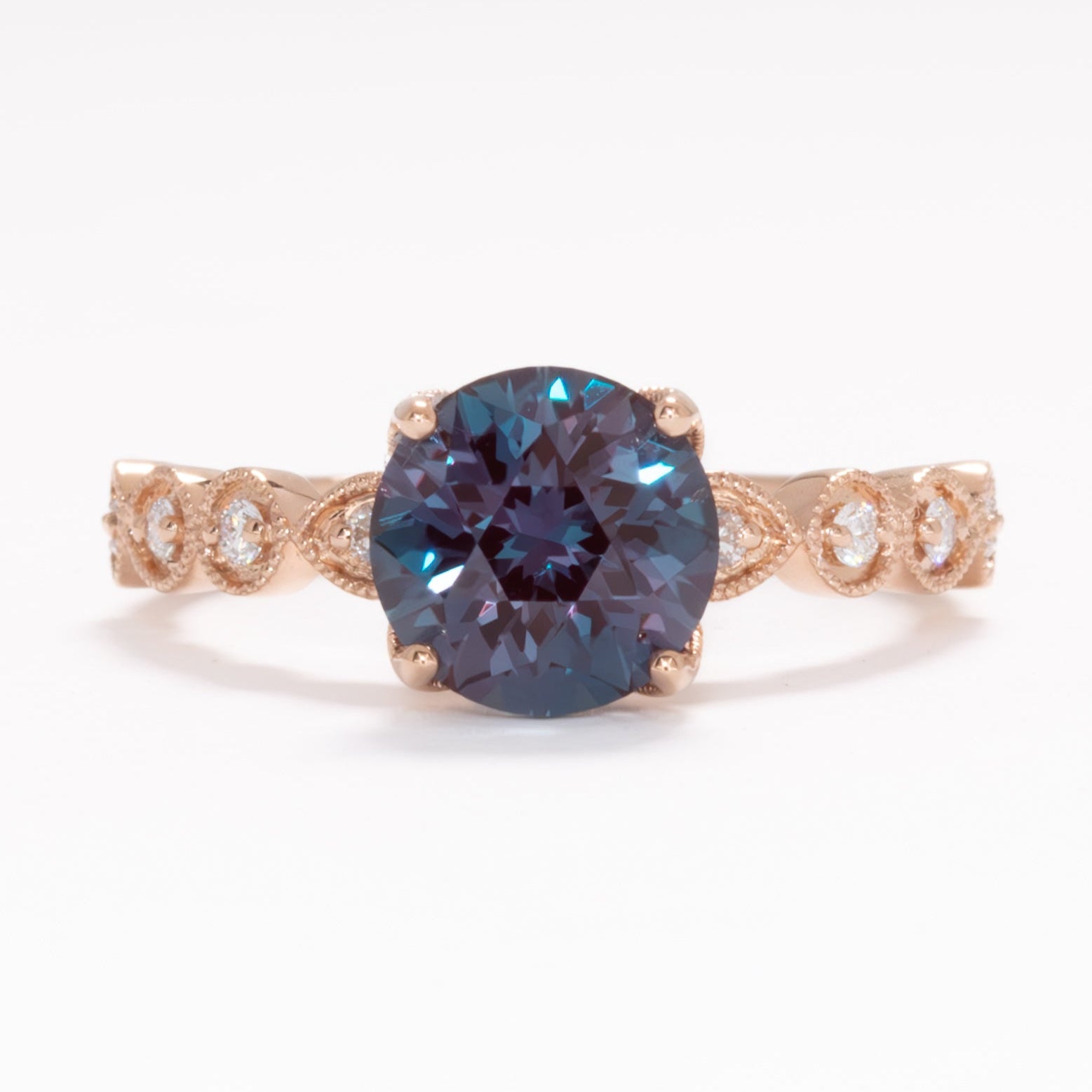 willow ring with round lab alexandrite