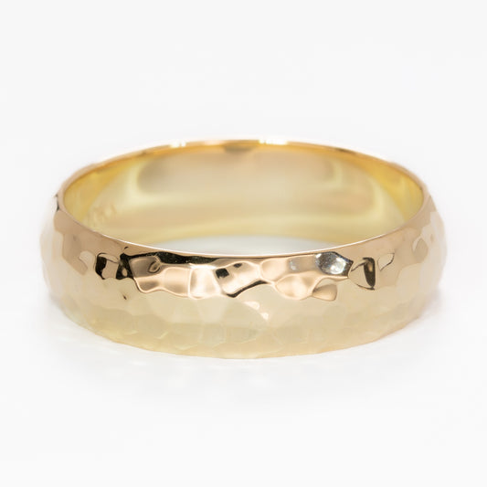 yellow gold band with hammer finish