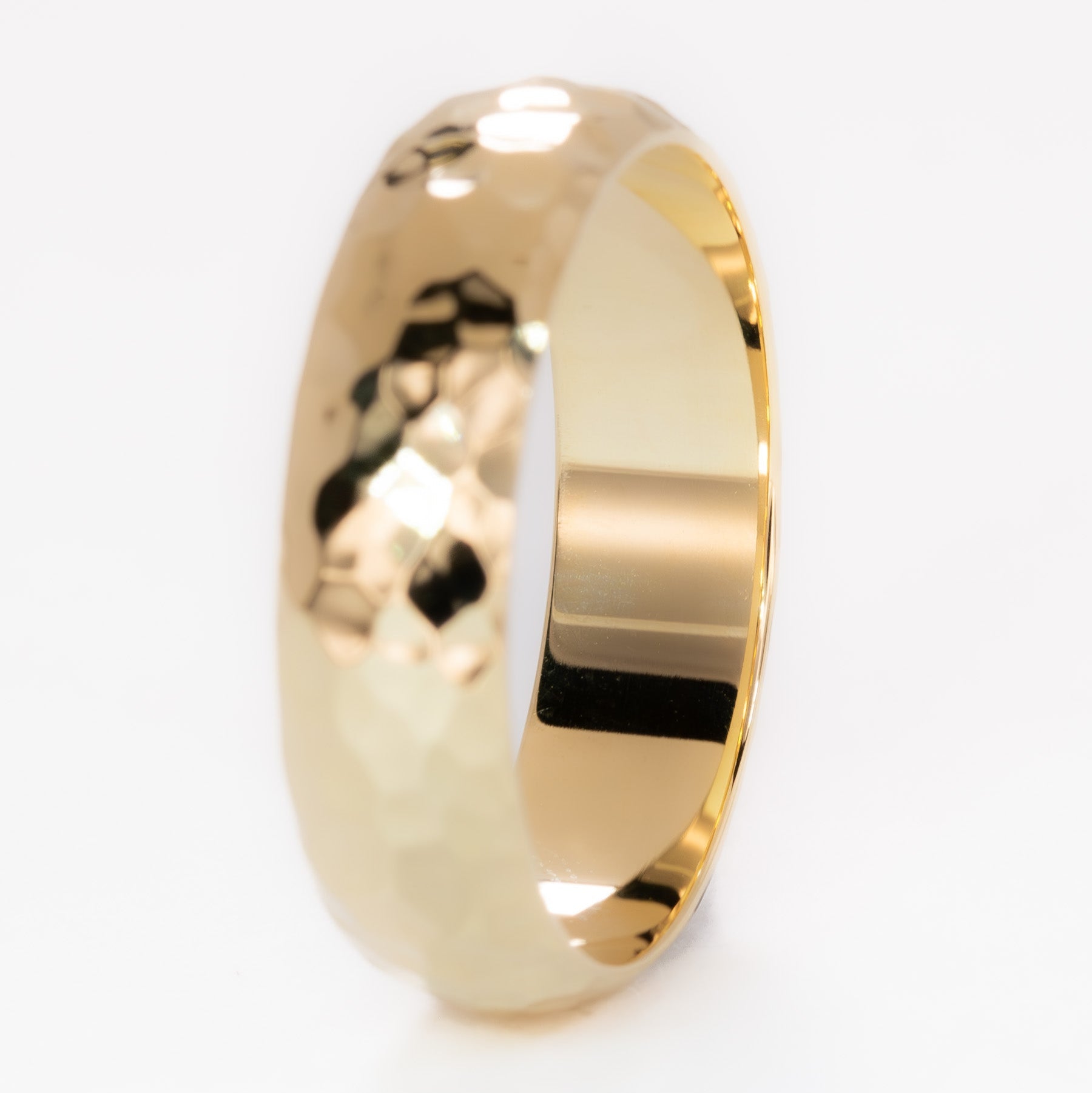 yellow gold band with hammer finish