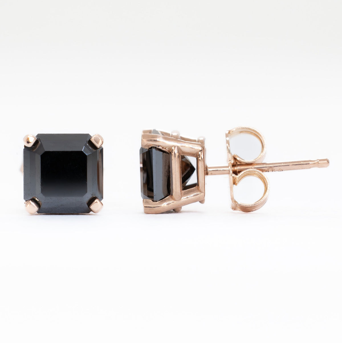 zoe earrings in rose gold with black moissanite asschers