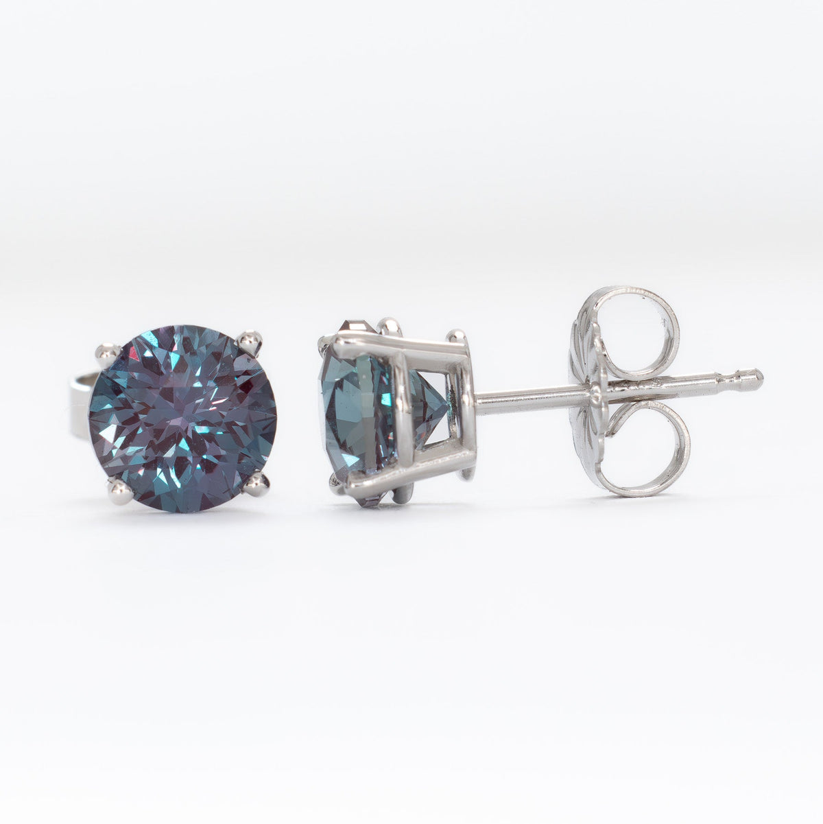 zoe earrings in white gold with round lab alexandrites